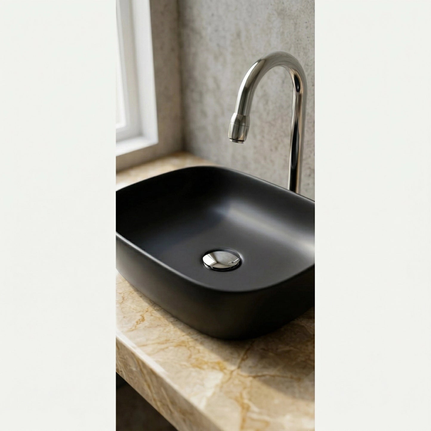 Charcoal rectangular concrete vessel sink on marble countertop modern bathroom stone composite sink