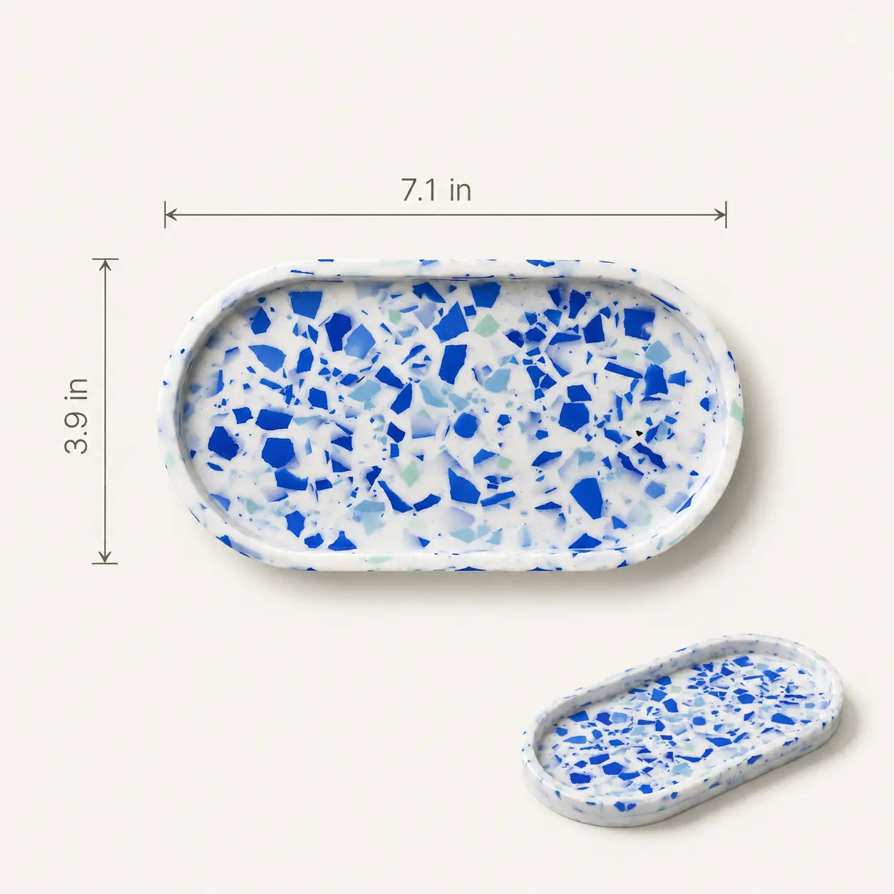 Blue terrazzo oval tray dimensions 7.1 inches by 3.9 inches