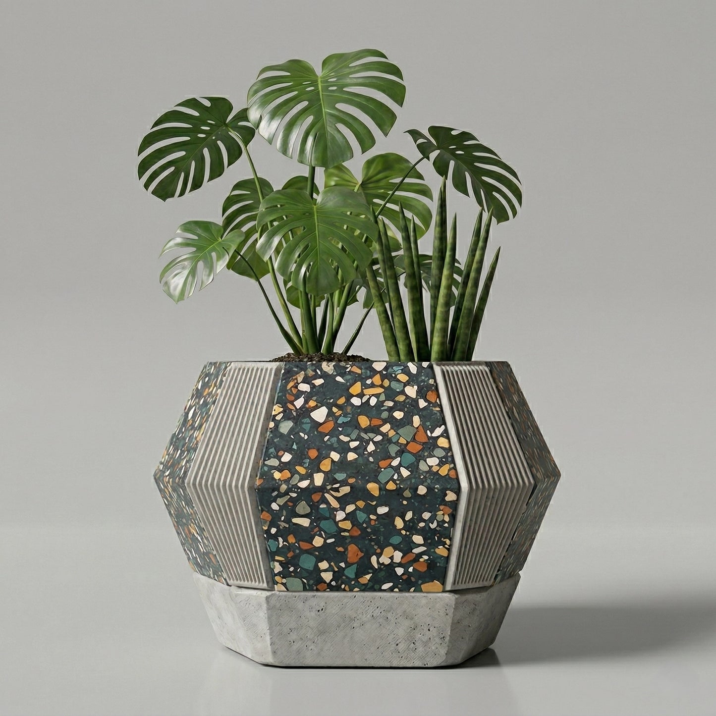 modern geometric terrazzo concrete planter for indoor plants large sculptural cement plant pot minimalist home decor planter