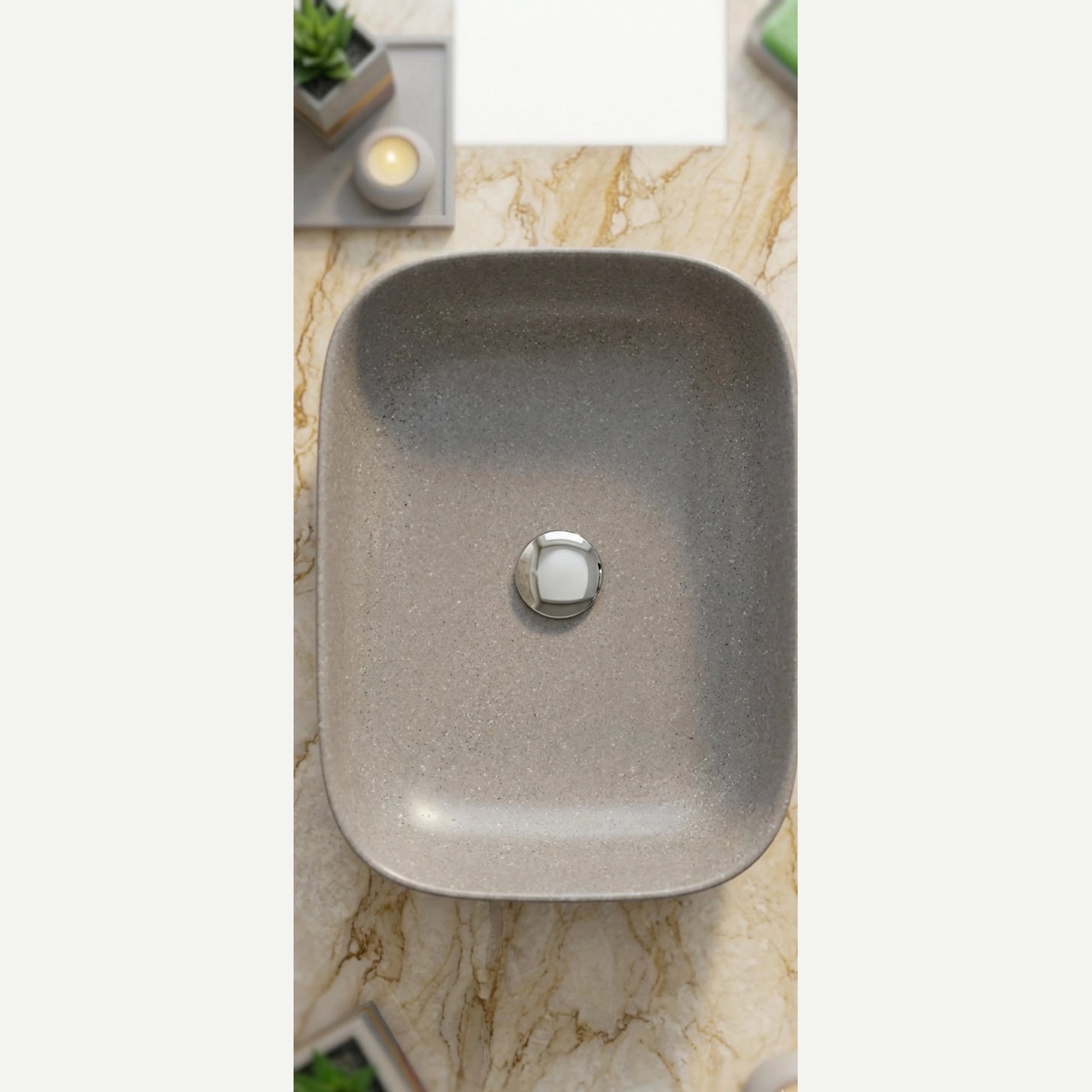 Top view rectangular concrete vessel sink handmade stone composite bathroom sink