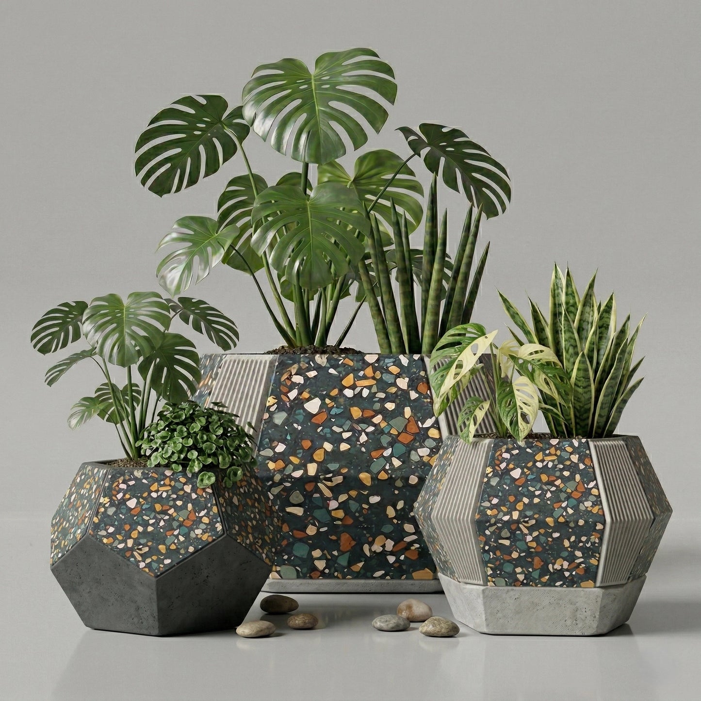 modern terrazzo concrete planter set geometric indoor planters minimalist home decor plant pots